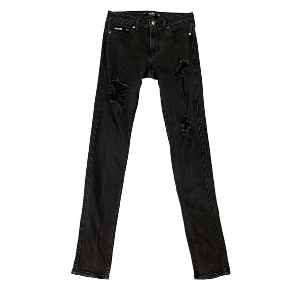 Hollister Jeans Mens 29 X 32 Black Denim Signature Stacked Skinny Destroyed - Picture 1 of 11